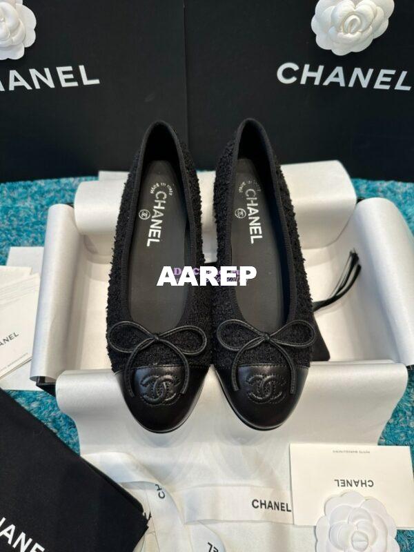 Replica Chanel Tweed and Lambskin Cap Toe Ballerinas G02819 Black 3
