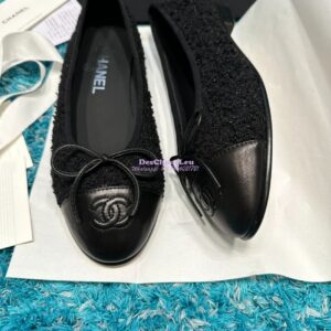 Replica Chanel Tweed and Lambskin Cap Toe Ballerinas G02819 Black 2