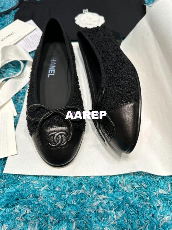 Replica Chanel Tweed and Lambskin Cap Toe Ballerinas G02819 Black 4