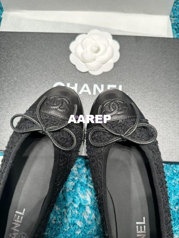 Replica Chanel Tweed and Lambskin Cap Toe Ballerinas G02819 Black 5