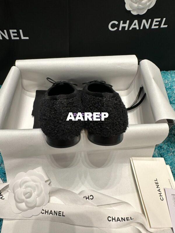 Replica Chanel Tweed and Lambskin Cap Toe Ballerinas G02819 Black 9