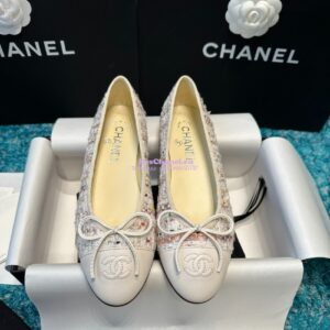 Replica Chanel Tweed and Lambskin Cap Toe Ballerinas G02819 Ivory Multicolor