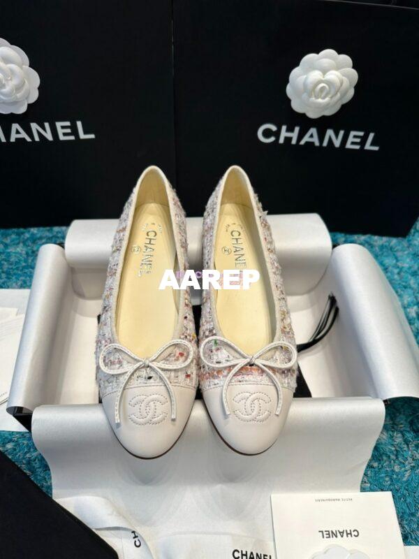 Replica Chanel Tweed and Lambskin Cap Toe Ballerinas G02819 Ivory Multicolor