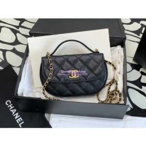 Replica Chanel Calfskin Gold CC Logo Black Flap Chain Saddle Bag Shoulder Bag AP3367
