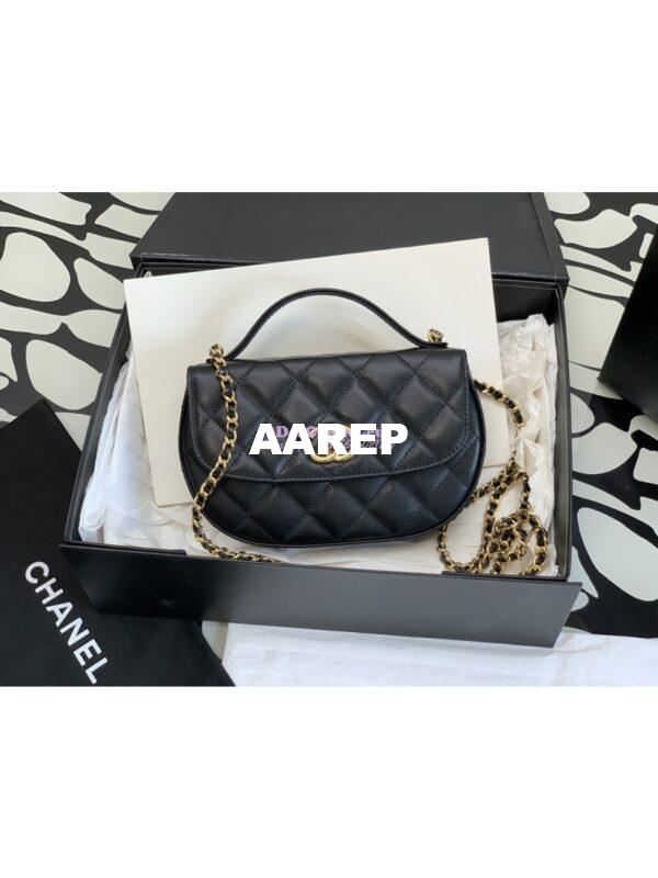 Replica Chanel Calfskin Gold CC Logo Black Flap Chain Saddle Bag Shoulder Bag AP3367 3
