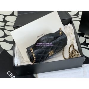 Replica Chanel Calfskin Gold CC Logo Black Flap Chain Saddle Bag Shoulder Bag AP3367 2