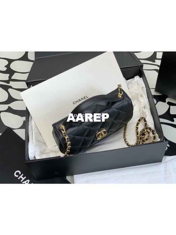Replica Chanel Calfskin Gold CC Logo Black Flap Chain Saddle Bag Shoulder Bag AP3367 4