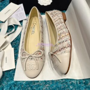 Replica Chanel Tweed and Lambskin Cap Toe Ballerinas G02819 Ivory Multicolor 2