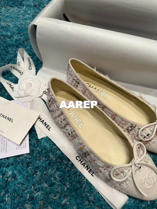 Replica Chanel Tweed and Lambskin Cap Toe Ballerinas G02819 Ivory Multicolor 4