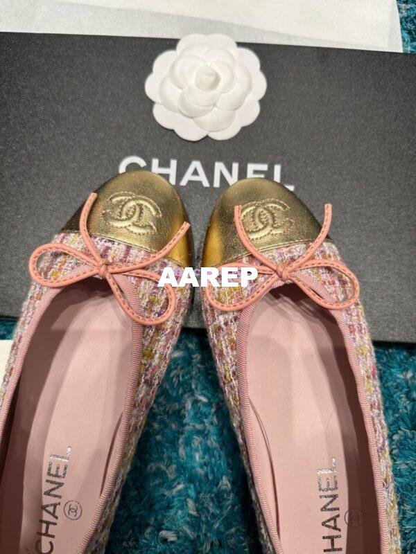 Replica Chanel Tweed and Lambskin Metallic Cap Toe Ballerinas G02819 Gold Pink 3