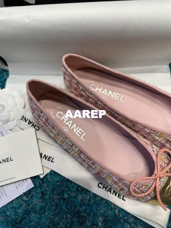 Replica Chanel Tweed and Lambskin Metallic Cap Toe Ballerinas G02819 Gold Pink 4