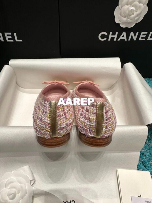 Replica Chanel Tweed and Lambskin Metallic Cap Toe Ballerinas G02819 Gold Pink 5