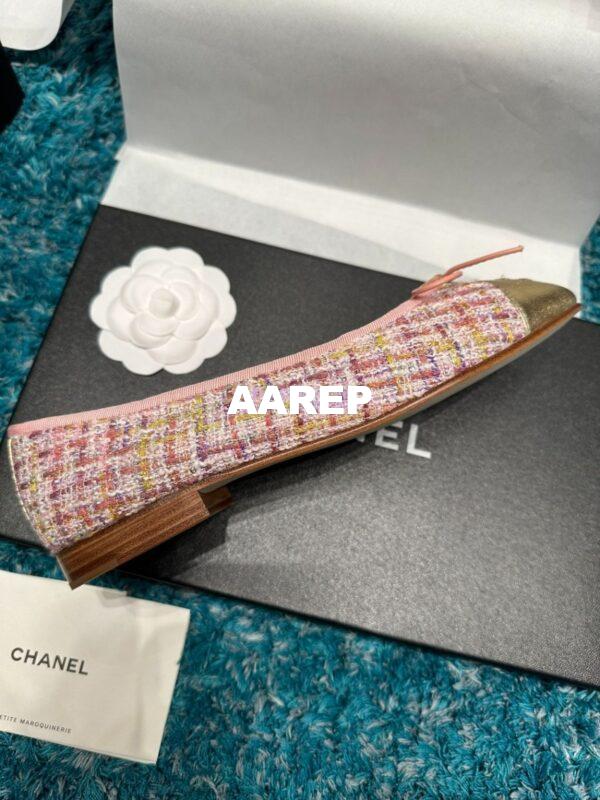 Replica Chanel Tweed and Lambskin Metallic Cap Toe Ballerinas G02819 Gold Pink 6