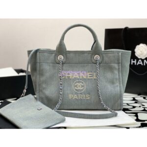 Replica Chanel Small Tote 2 in 1 Washed Denim & Woolen Deauville Bag AS3351 Denim Vintage Blue 2