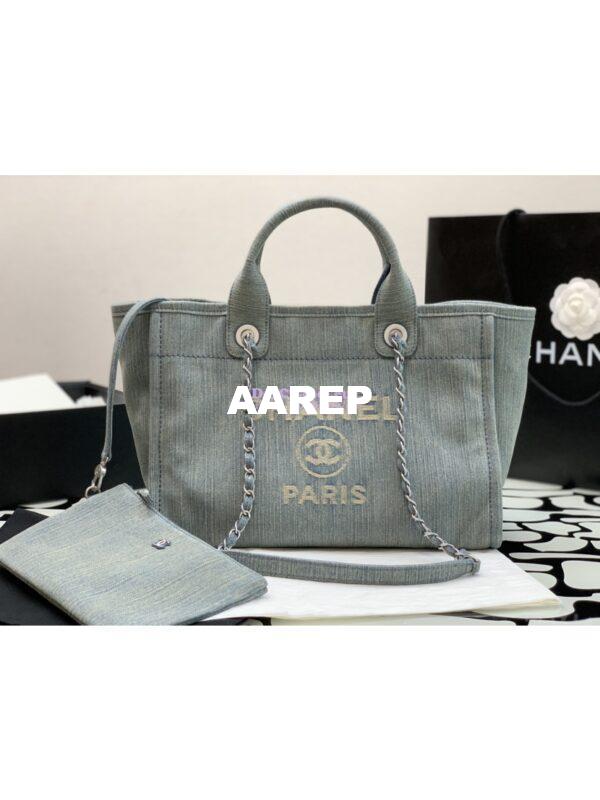 Replica Chanel Small Tote 2 in 1 Washed Denim & Woolen Deauville Bag AS3351 Denim Vintage Blue 4