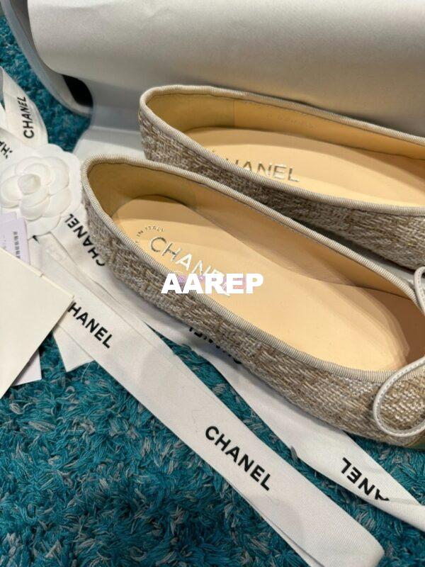 Replica Chanel Tweed and Lambskin Metallic Cap Toe Ballerinas G02819 Gold 7