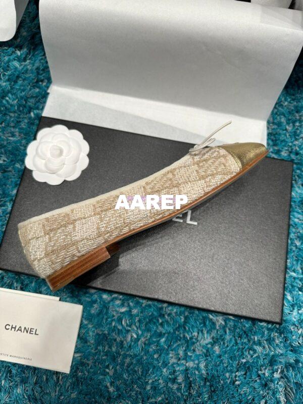 Replica Chanel Tweed and Lambskin Metallic Cap Toe Ballerinas G02819 Gold 9