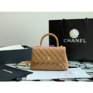 Replica Chanel Coco Bag Braided Handle in Caviar with Edge Stitching 92990 Camel