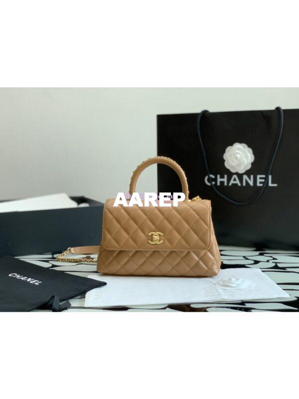 Replica Chanel Coco Bag Braided Handle in Caviar with Edge Stitching 92990 Camel