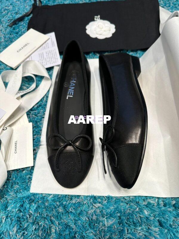 Replica Chanel Classic Lambskin and Grossgrain Cap Toe Ballerinas G02819 Black 2