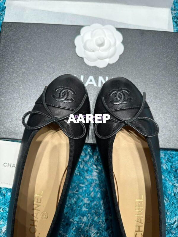 Replica Chanel Classic Lambskin and Grossgrain Cap Toe Ballerinas G02819 Black 3