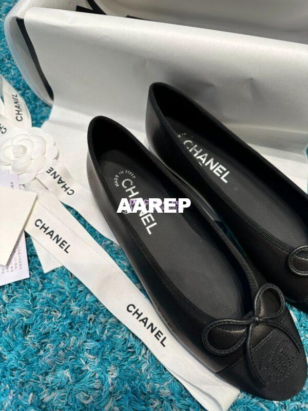 Replica Chanel Classic Lambskin and Grossgrain Cap Toe Ballerinas G02819 Black 4