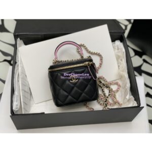 Replica Chanel New 23A SLG Lambskin Small Vanity With Chain and Top Handle Bag AP2198 Black Pink
