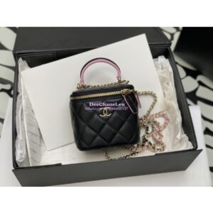 Replica Chanel New 23A SLG Lambskin Small Vanity With Chain and Top Handle Bag AP2198 Black Pink 2