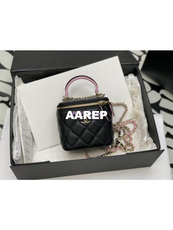 Replica Chanel New 23A SLG Lambskin Small Vanity With Chain and Top Handle Bag AP2198 Black Pink 2