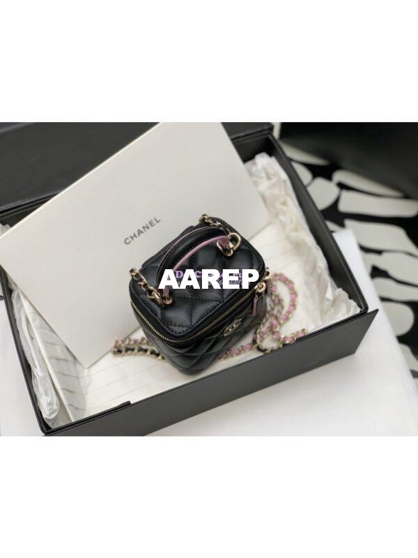 Replica Chanel New 23A SLG Lambskin Small Vanity With Chain and Top Handle Bag AP2198 Black Pink 3