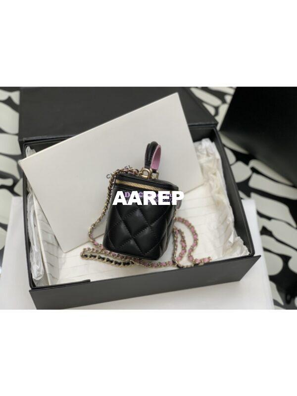 Replica Chanel New 23A SLG Lambskin Small Vanity With Chain and Top Handle Bag AP2198 Black Pink 4