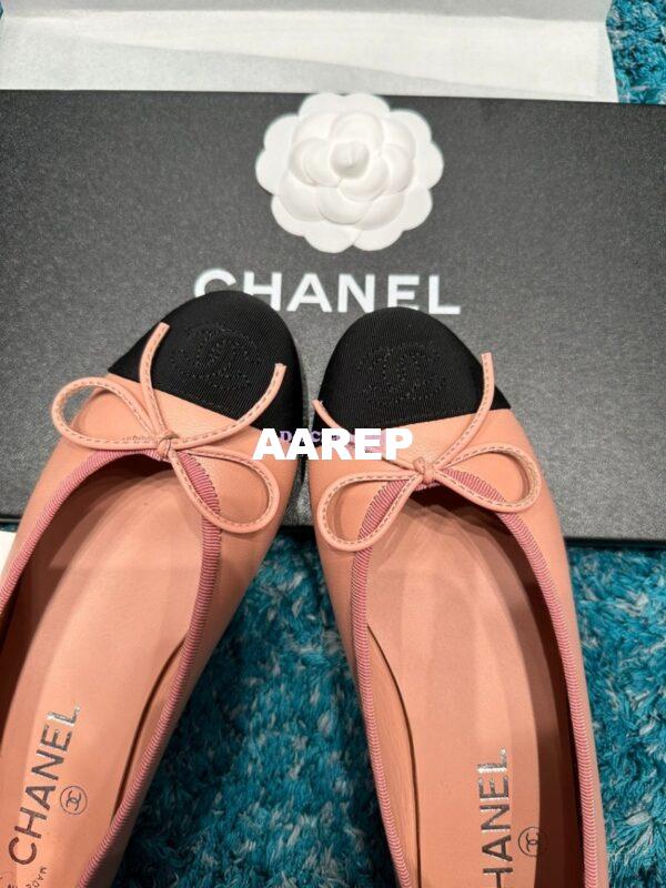 Replica Chanel Classic Lambskin and Grossgrain Cap Toe Ballerinas G02819 Peach Black 5