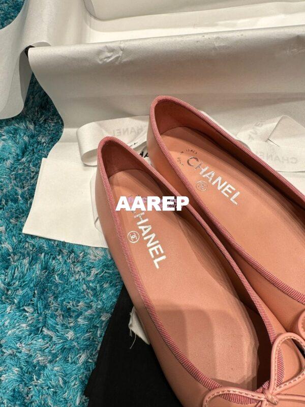 Replica Chanel Classic Lambskin and Grossgrain Cap Toe Ballerinas G02819 Peach Black 6