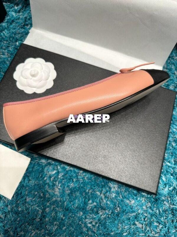 Replica Chanel Classic Lambskin and Grossgrain Cap Toe Ballerinas G02819 Peach Black 7