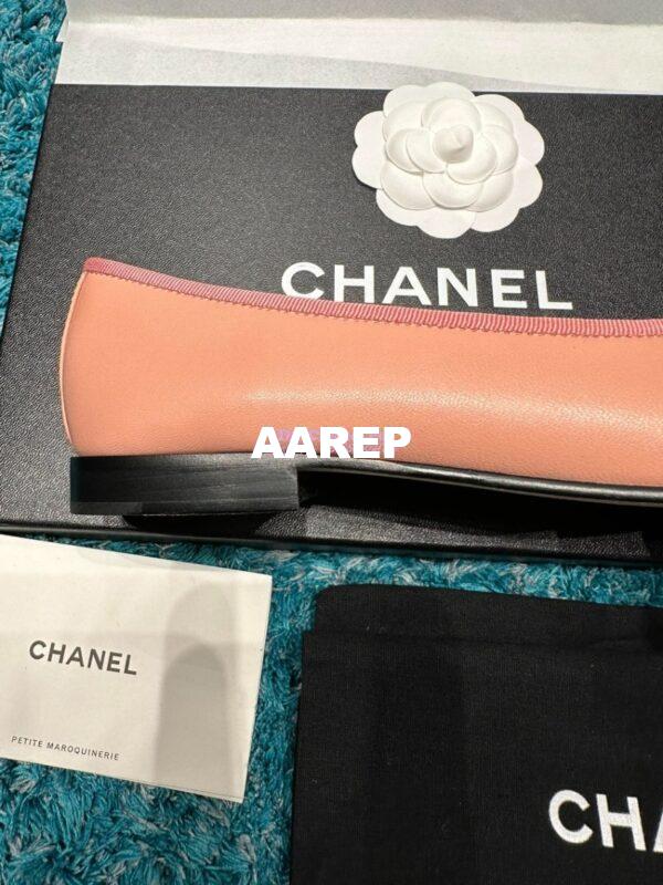 Replica Chanel Classic Lambskin and Grossgrain Cap Toe Ballerinas G02819 Peach Black 8