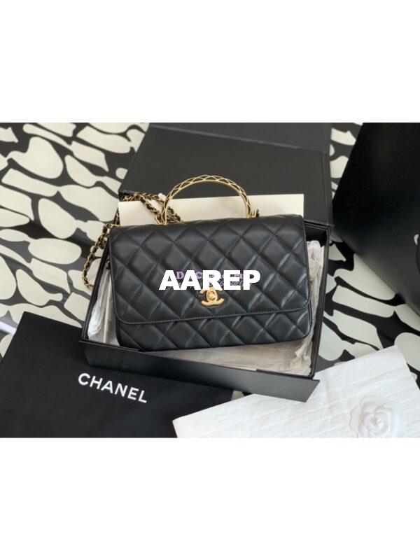 Replica Chanel Flap With Chain Top Handle Bag Lambskin AS4232 Black 3