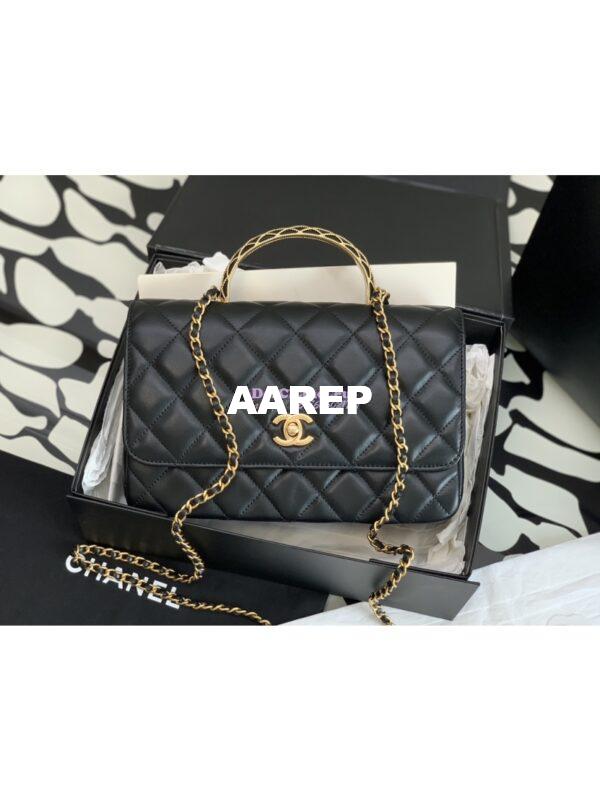 Replica Chanel Flap With Chain Top Handle Bag Lambskin AS4232 Black 4