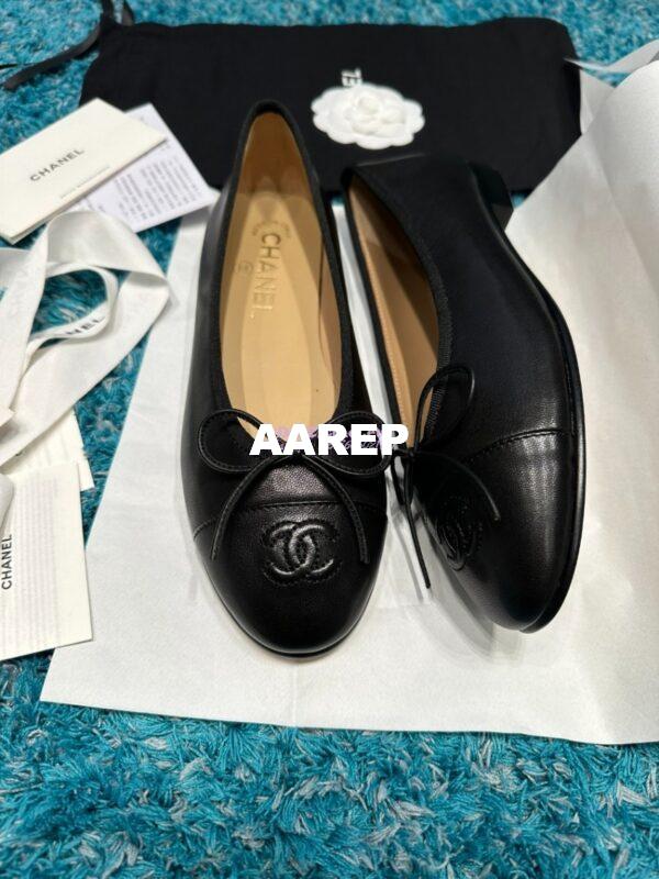 Replica Chanel Classic Lambskin Cap Toe Ballerinas G02819 Black 4