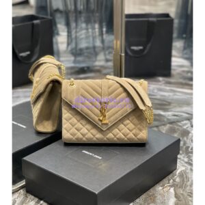 Replica YSL Saint Laurent Envelope Medium Bag In Mix Matelassé Suede Calf 600185 Beige