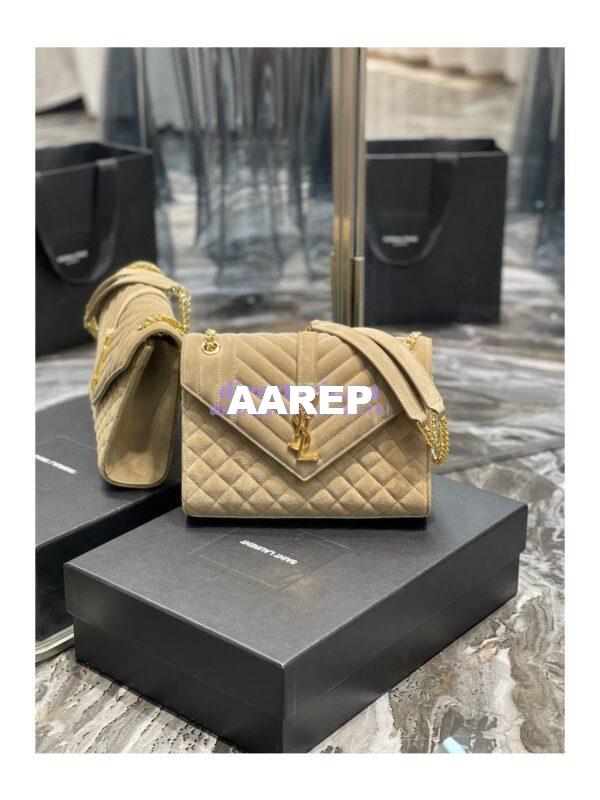 Replica YSL Saint Laurent Envelope Medium Bag In Mix Matelassé Suede Calf 600185 Beige