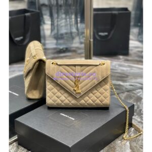 Replica YSL Saint Laurent Envelope Medium Bag In Mix Matelassé Suede Calf 600185 Beige 2