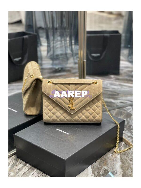 Replica YSL Saint Laurent Envelope Medium Bag In Mix Matelassé Suede Calf 600185 Beige 2