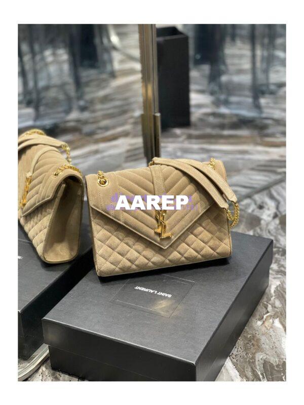 Replica YSL Saint Laurent Envelope Medium Bag In Mix Matelassé Suede Calf 600185 Beige 3