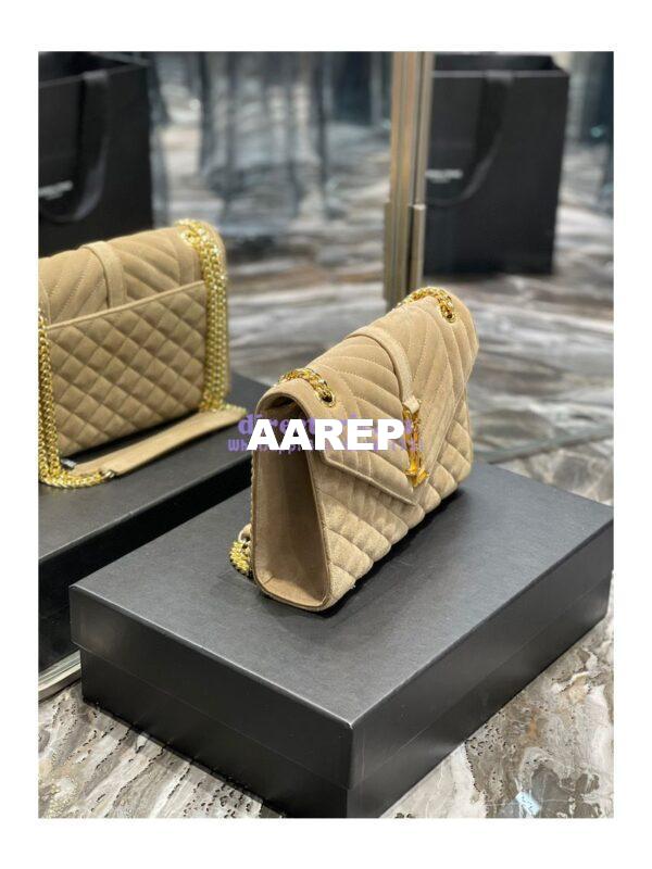 Replica YSL Saint Laurent Envelope Medium Bag In Mix Matelassé Suede Calf 600185 Beige 4