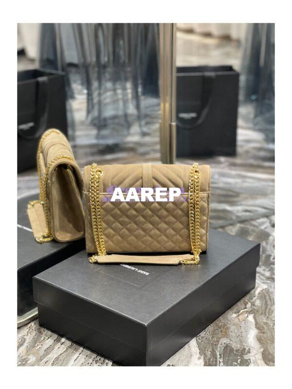 Replica YSL Saint Laurent Envelope Medium Bag In Mix Matelassé Suede Calf 600185 Beige 7