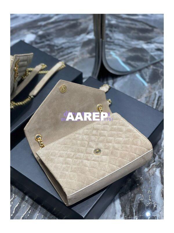 Replica YSL Saint Laurent Envelope Medium Bag In Mix Matelassé Suede Calf 600185 Beige 9