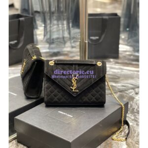 Replica YSL Saint Laurent Envelope Medium Bag In Mix Matelassé Suede Calf 600185 Black