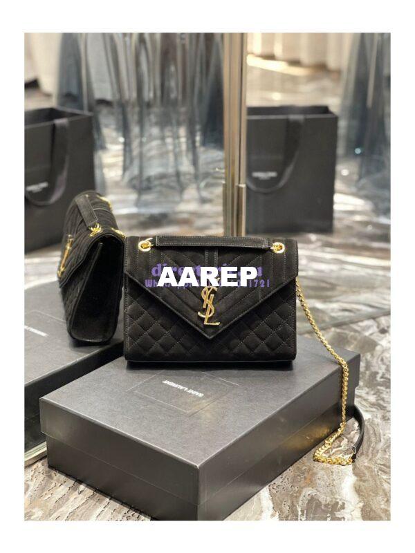 Replica YSL Saint Laurent Envelope Medium Bag In Mix Matelassé Suede Calf 600185 Black 3