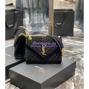 Replica YSL Saint Laurent Envelope Medium Bag In Mix Matelassé Suede Calf 600185 Black 2