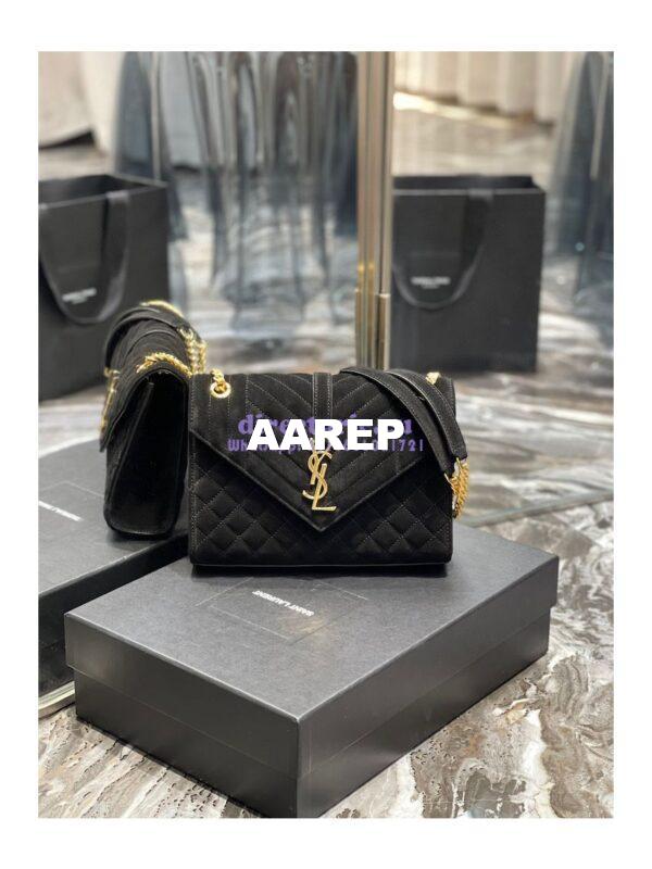 Replica YSL Saint Laurent Envelope Medium Bag In Mix Matelassé Suede Calf 600185 Black 4